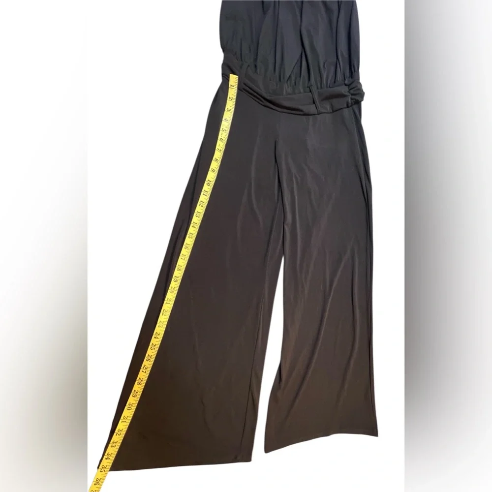 Lapis One Piece Pants Romper Womens Size Medium Black T Strap Sleeve Wide Leg - Picture 3 of 10